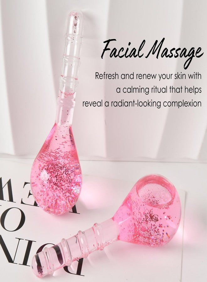 Lazzybeauty Ice Globes Facial Cooling Tools, Cryo Beauty Balls with Anti-Slip Handle for Face, Eyes & Neck, Soothing Cold Massage Tool for Relaxing & Refreshing Skincare Routine, Glitter Pink - Image 2